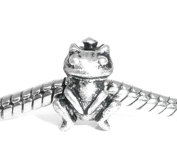 Großlochperle Frosch mit Krone Metall silber 12×8 mm