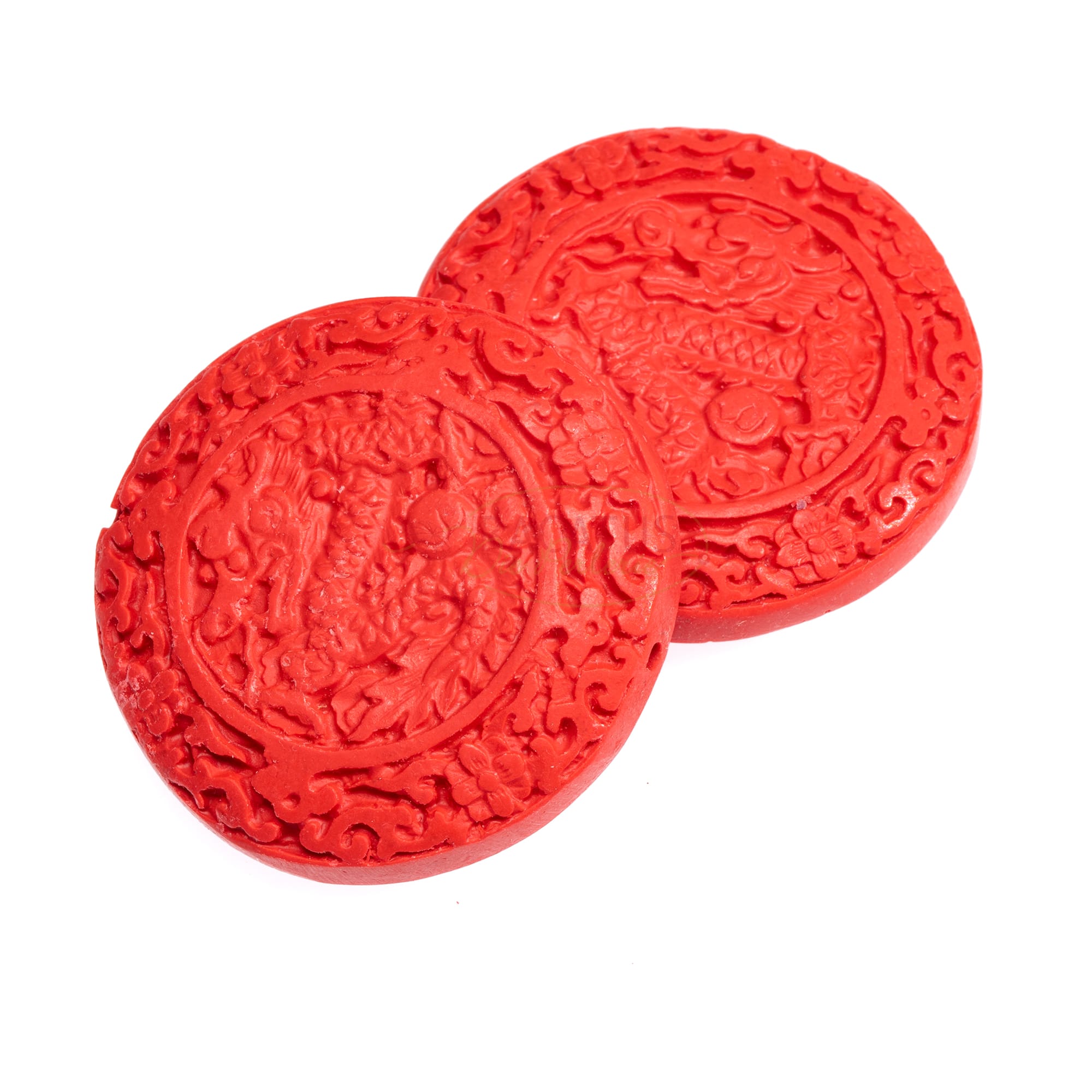 Chinalack Perle Scheibe Drache rot ca. 47 mm, 1 Stück
