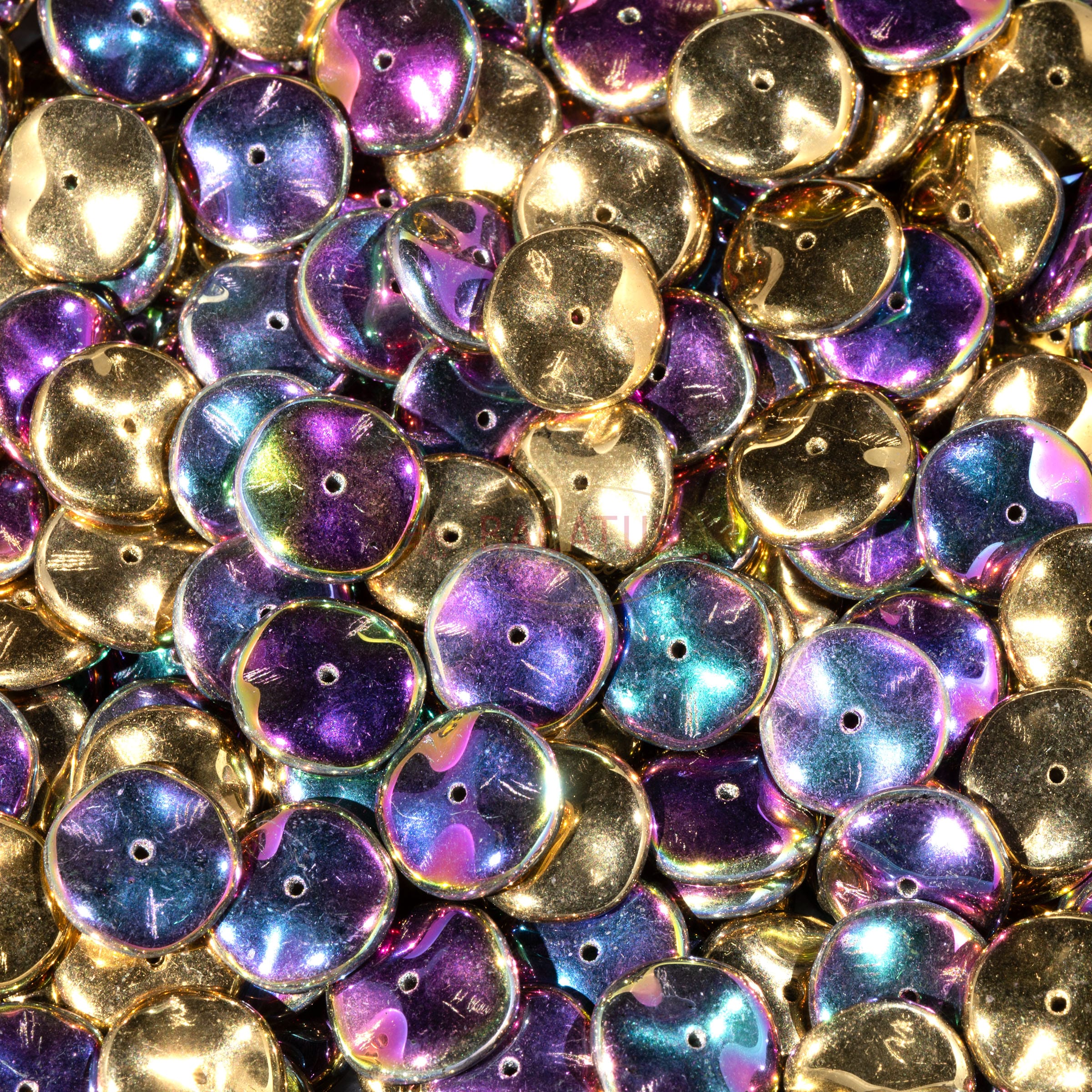 Ripple Beads Preciosa glanz gold bunt 12mm, 10 Stück