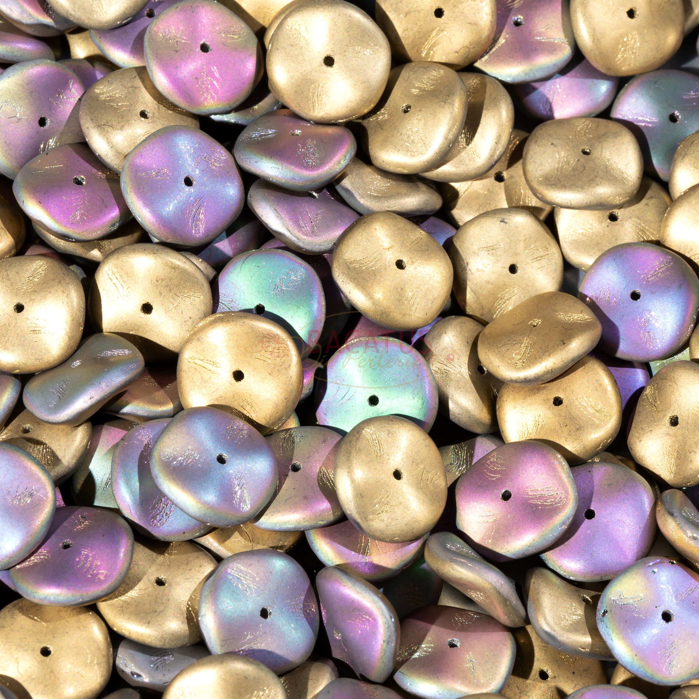Ripple Beads Preciosa matt gold bunt 12mm, 10 Stück