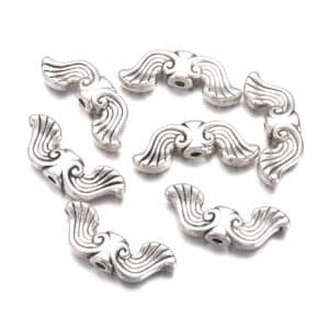 Metallperle Engelsflügel „Wave“ Metall, silber 19 x 7,5 x 3,5 mm 5 Stück