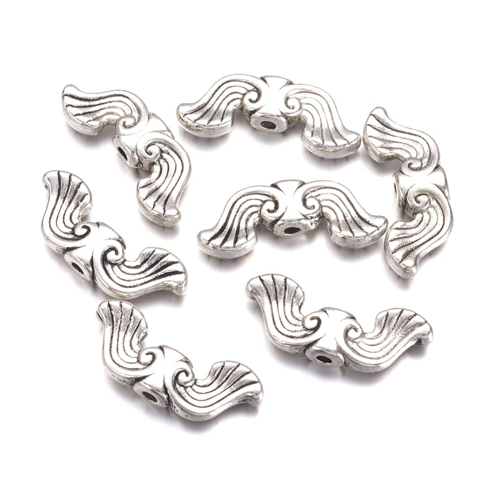 Metallperle Engelsflügel “Wave” Metall, silber 19 x 7,5 x 3,5 mm 5 Stück