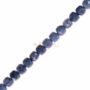 Sapphire cube faceted blue, approx. 4x4mm, 1 strand