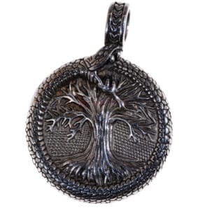 Edelstahlanhänger „Baum des Lebens und die Weltenschlange Ouroboros“ 53x39mm, 1 Stück