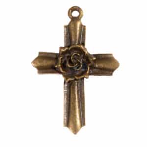 Metallanhänger « Kreuz mit Rose » Messing ca.47x32mm,1 Stück